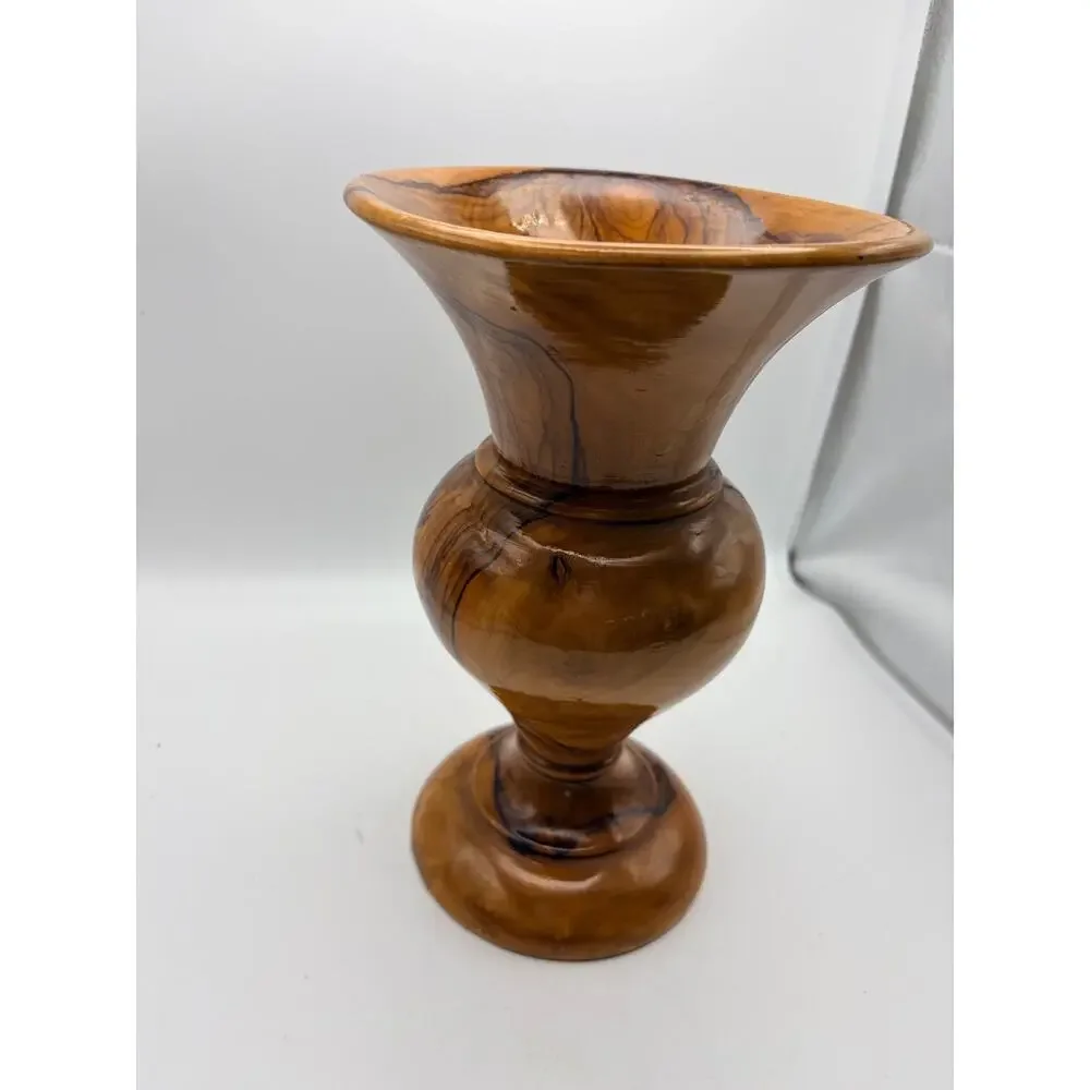 Vintage turned olive wood vase. Rustic and hand crafted.